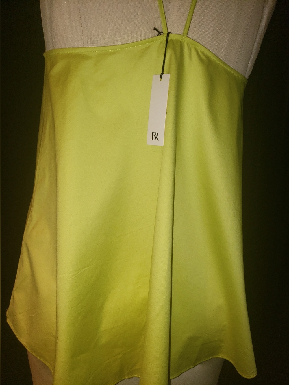 NWT B.R. Neon Lime Green Spaghetti Straps Long Flowy Cotto Tank S